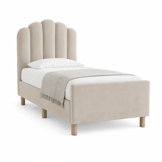 Polstret enkeltseng i beige, 90 x 200 cm
