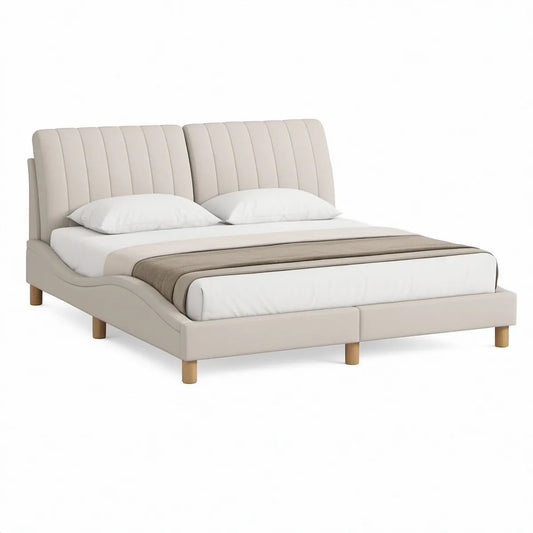 Polstret dobbeltseng 160 x 200 cm med buet hovedgærde i beige