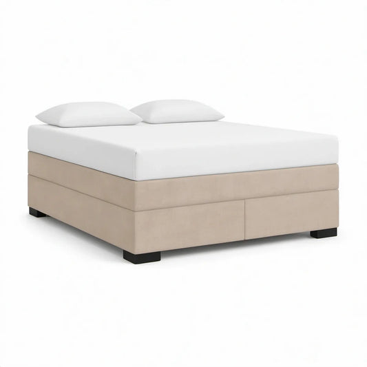 Kontinentalseng 180 x 200 cm i beige polyester med hvid madras