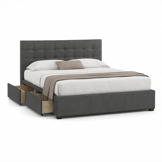Polstret dobbeltseng med 2 skuffer 160 x 200 cm mørkegrå