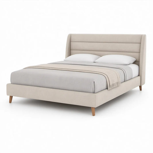 Polstret dobbeltseng med sengegavl, beige/natur, 160 x 200 cm
