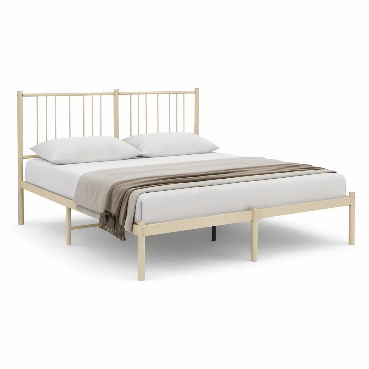 Sengeramme 160 x 200 cm i beige pulverlakeret stål