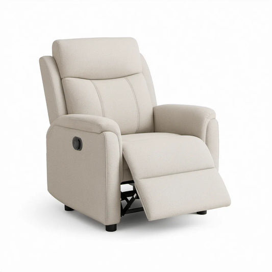 Manuel reclinerlænestol med fodstøtte i beige polyester, 90 x 95 x 102 cm